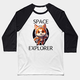 Red Fox Astronaut - Space Explorer (Black Lettering) Baseball T-Shirt